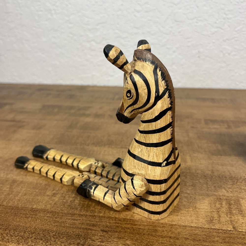 Wooden Shelf Sitters Handpainted Animals 2 Zebra & Elephant Wood Sitting - Picture 11 of 14